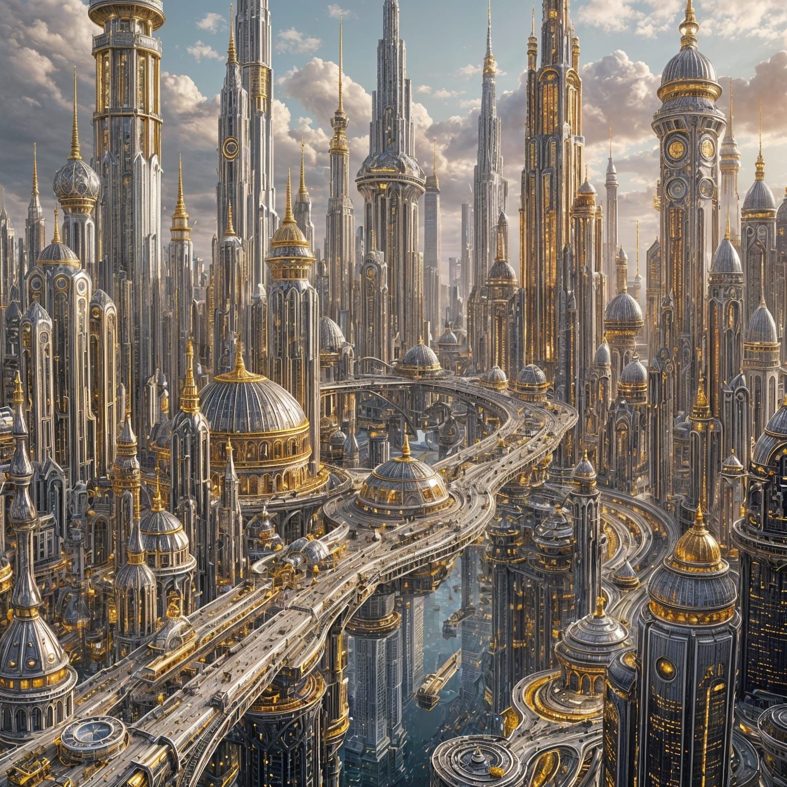 Golden City of the Future in Silver and Gold