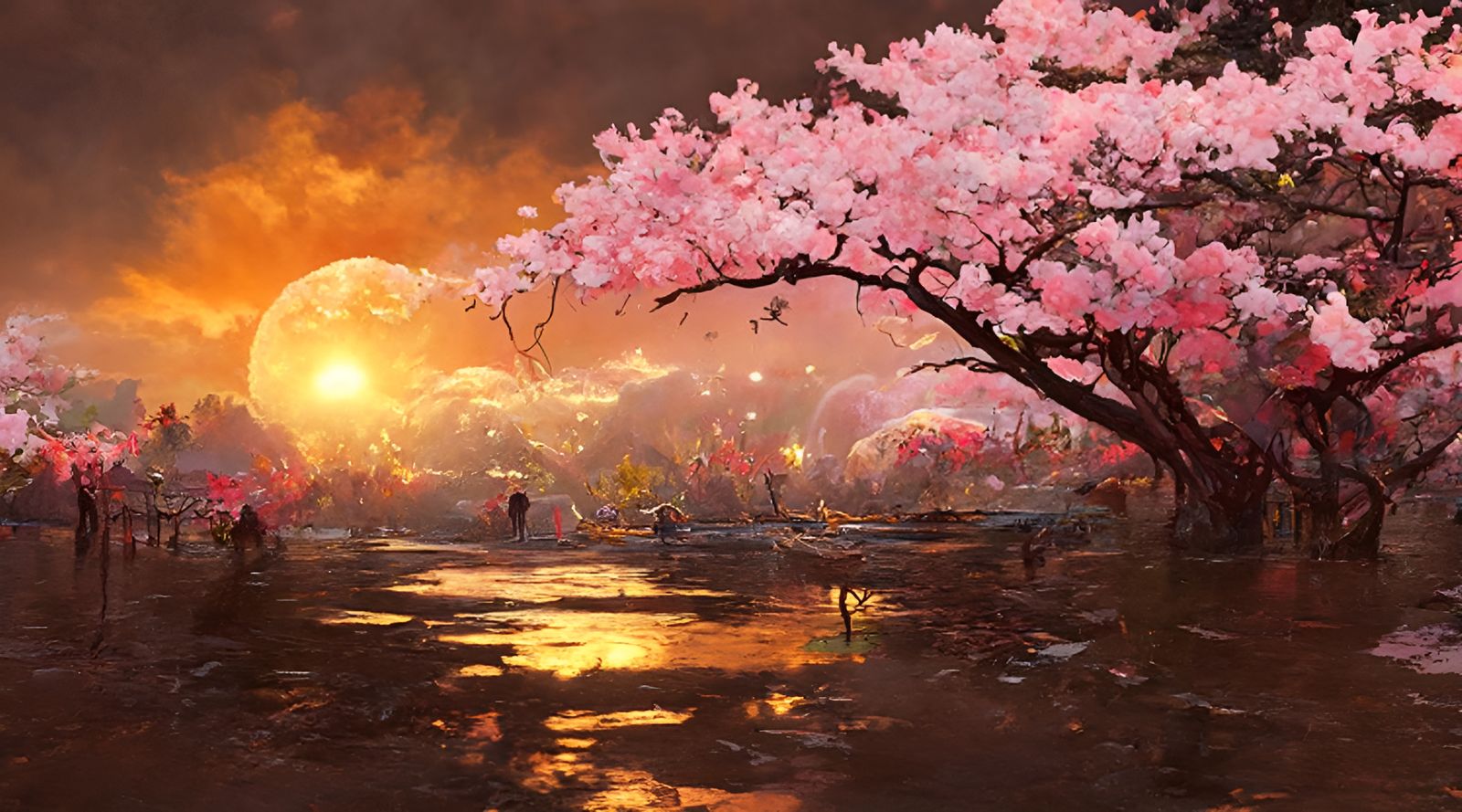 Calm Sunset by the Sakura Lake🌸  by @nana