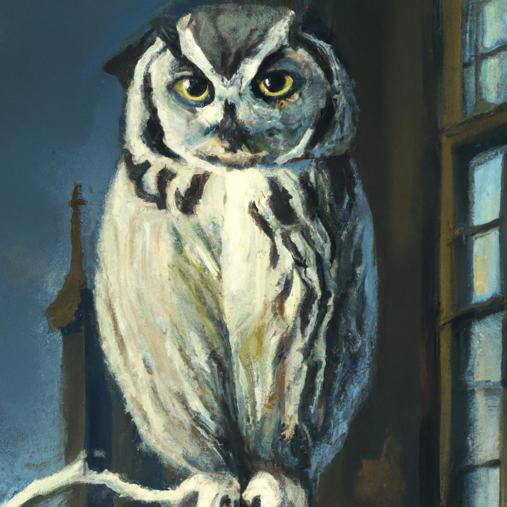 supercilious owl, detailed oil painting, edward hopper