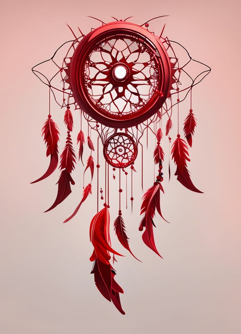dreamcatcher made of metal floating in a sea of red blood