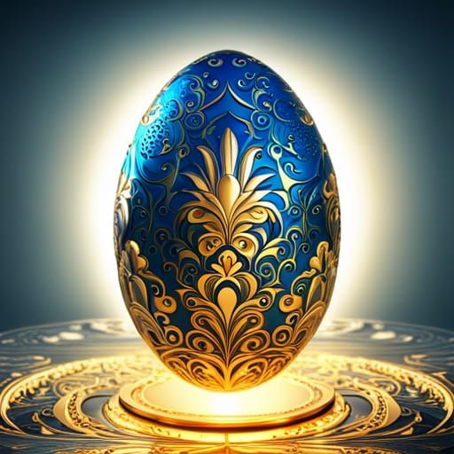Metallic blue easter egg with golden ornaments  by @Saara