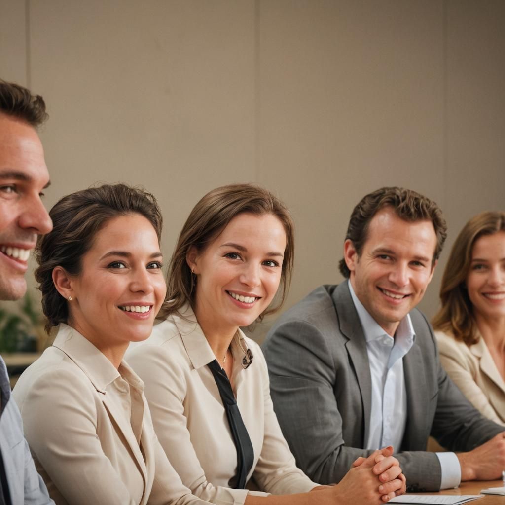 um grupo de pessoas sentados em uma sala com conversando. a aparência das pessoas são de empresários que estão conversando amistosamente, at...