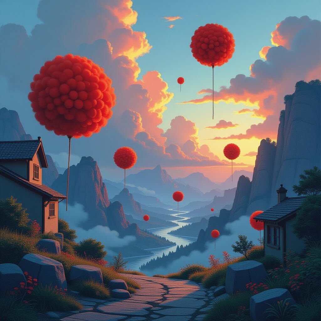 Vibrant Pom-Poms in Whimsical Fantasy Concept Art
