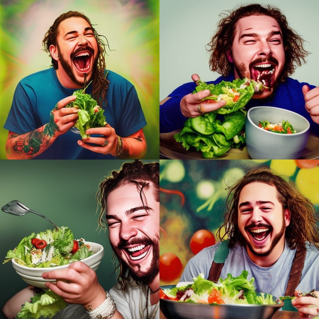 Post Malone laughing eating salad - AI Generated Artwork - NightCafe ...