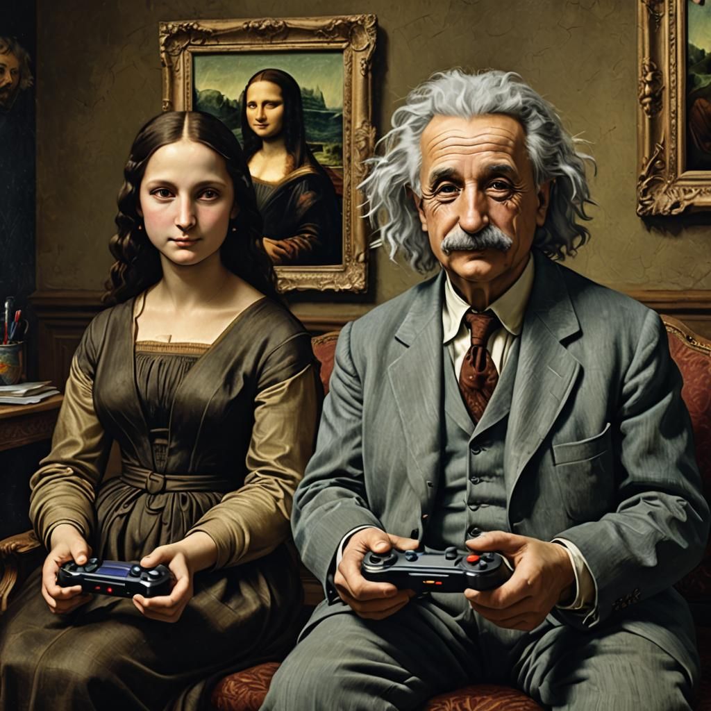 Mona and Albert Enjoying a Video Game  by @GiGi