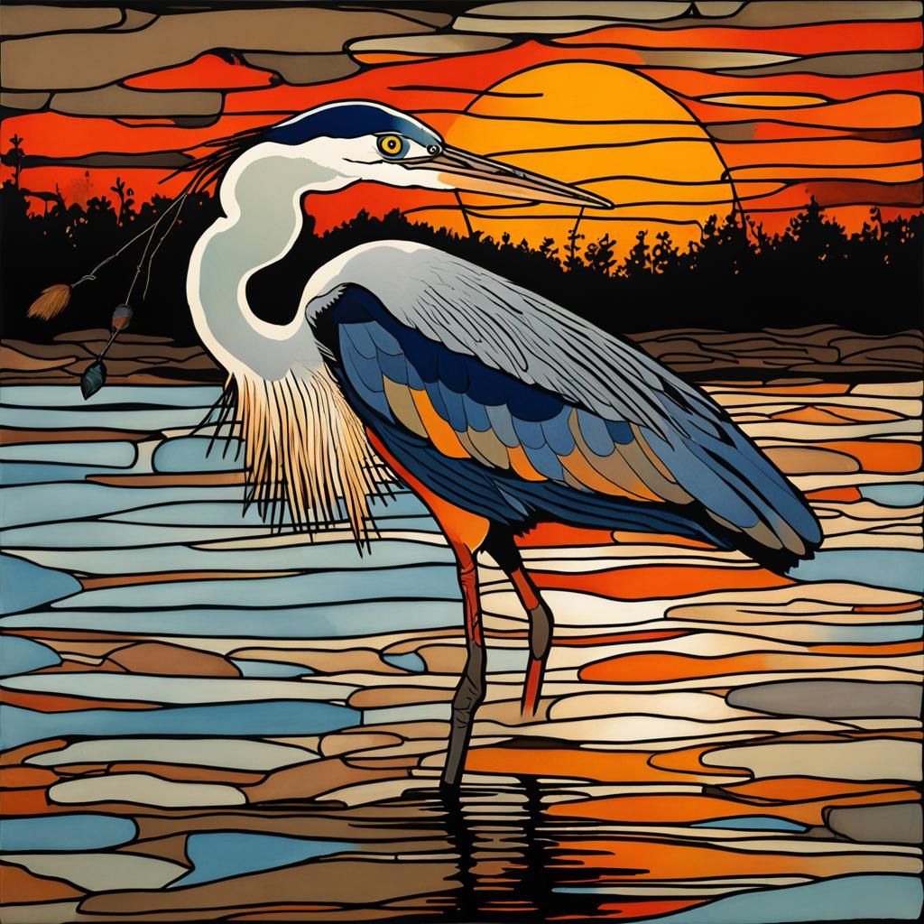 Heron & sunset.