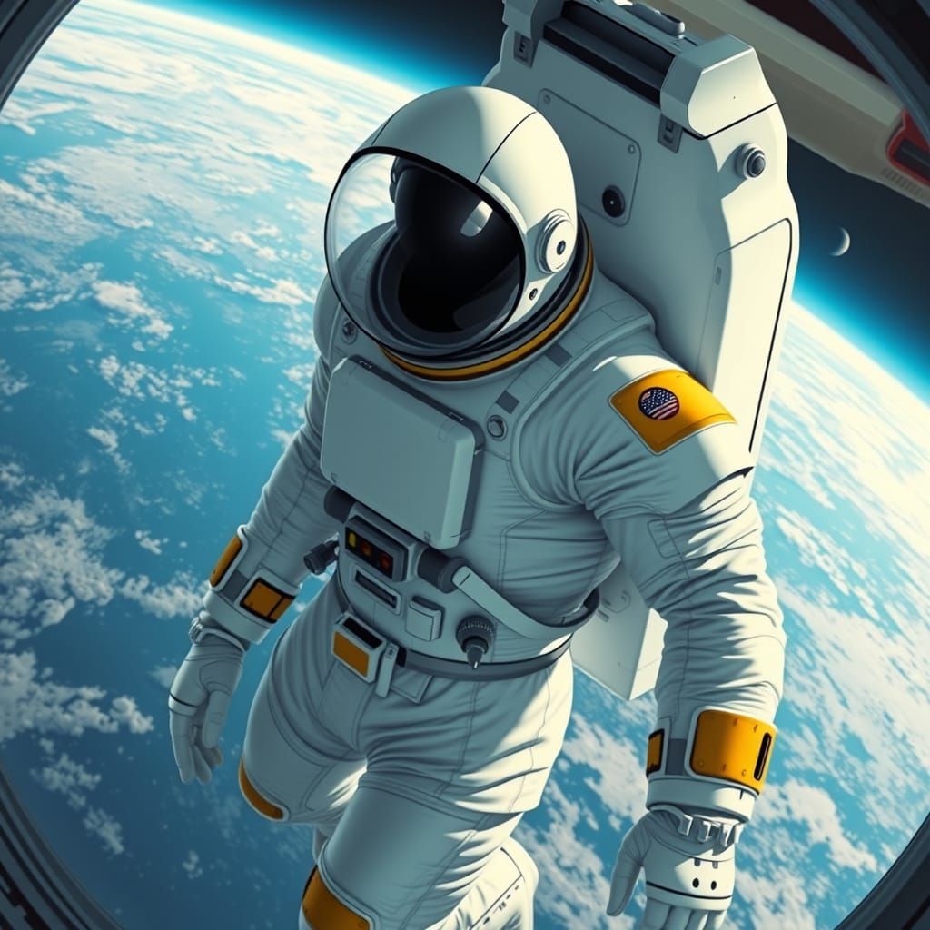 Space walk with view of Earth