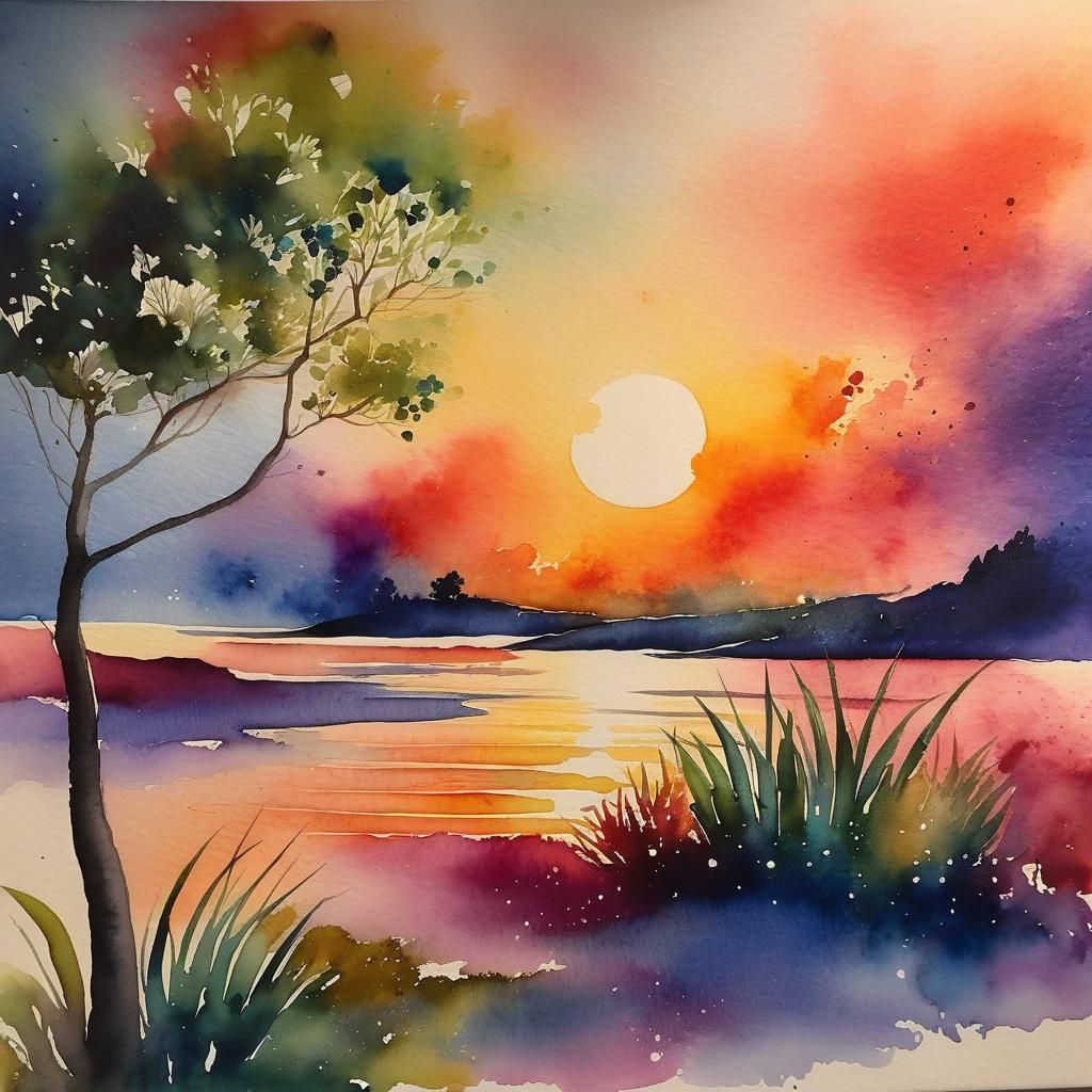 Glowing Watercolor Painting with Intricate Details