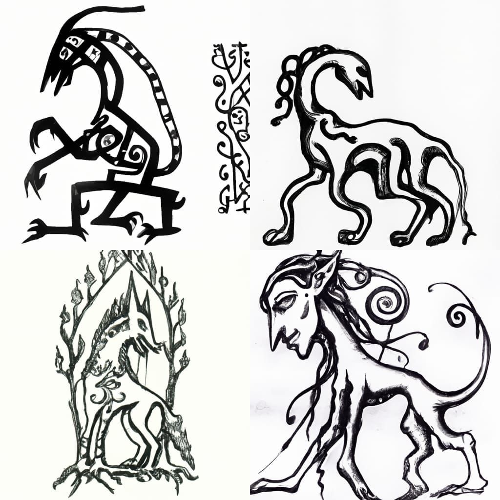 Pen and ink, primitive, Celtic, Elvin, Elvish, brushwork, ta...