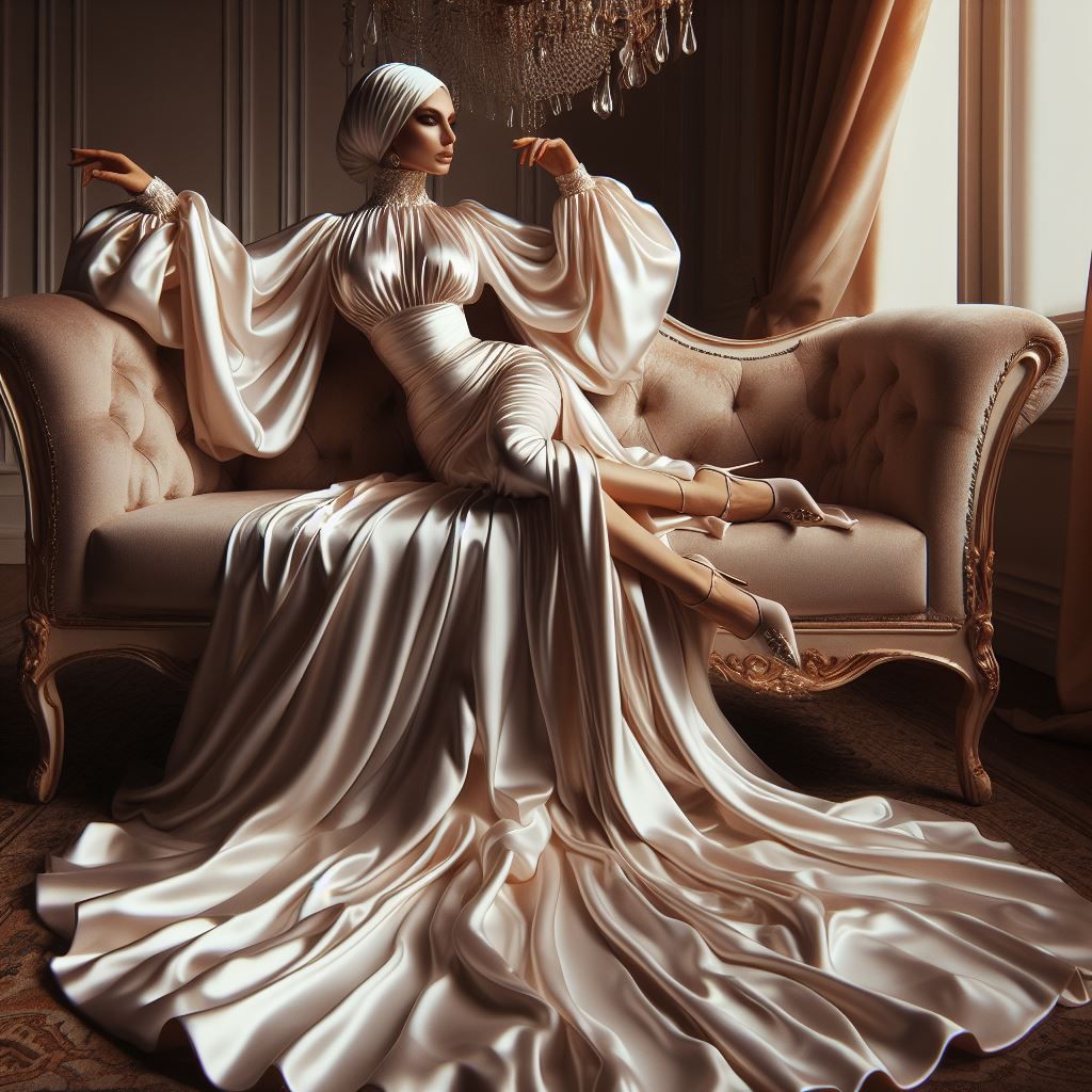 POMPÖÖS Couture. Mature White Statuesque Woman Female Reclin...