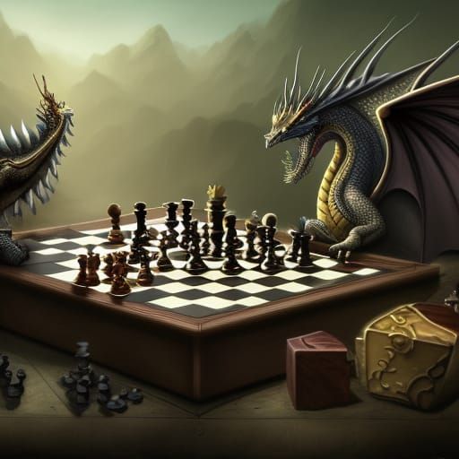 2 dragons play chess AI Generated Artwork NightCafe Creator