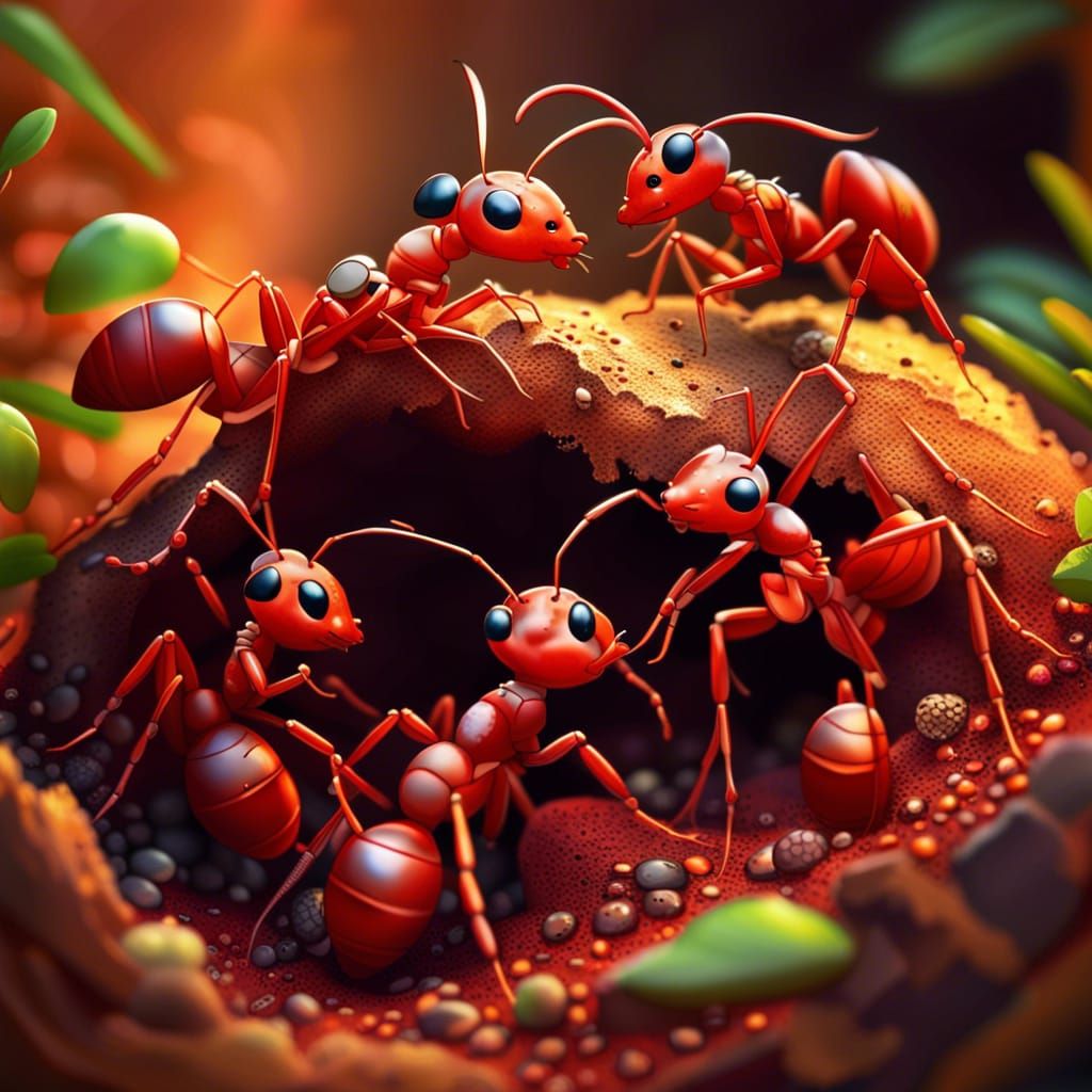 Hardworking red ants building nest together  by @Anything-Goes