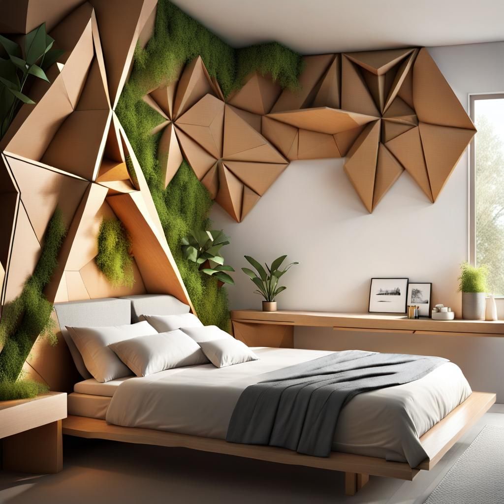 Create a bedroom that seamlessly blends future technology wi...