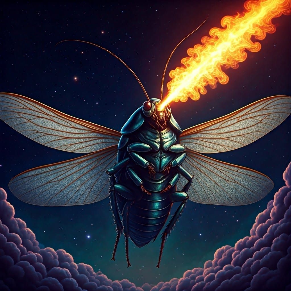 Majestic Metallic-Blue Superhero Cockroach Warrior Soars Thr...