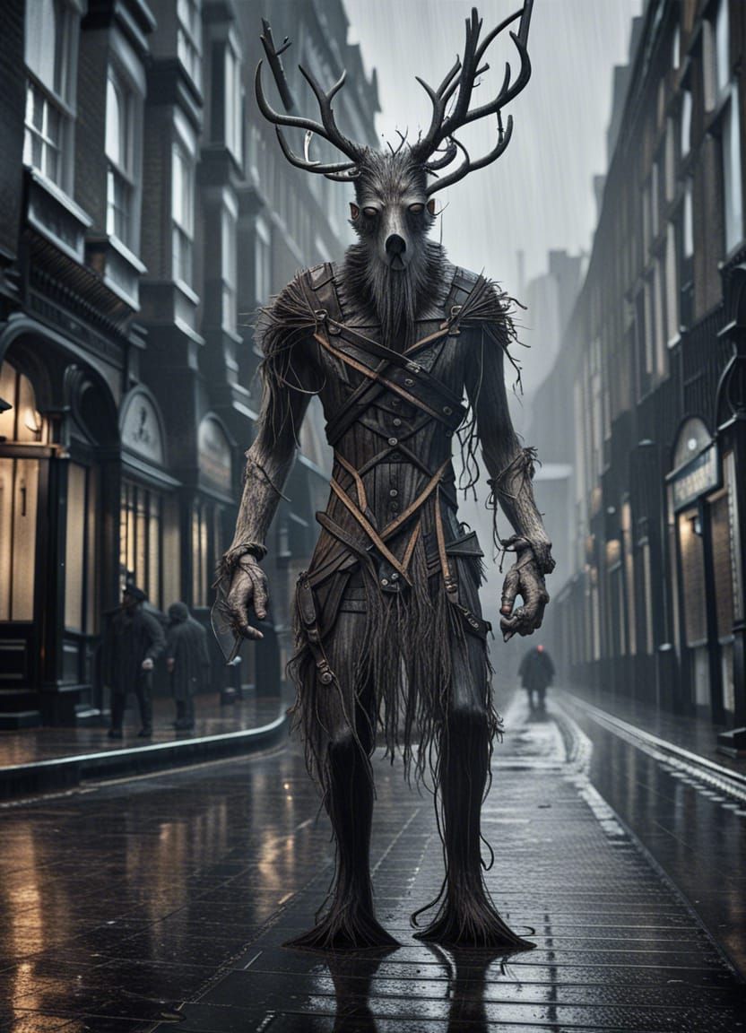 Menacing Leshen in Victorian London Rain