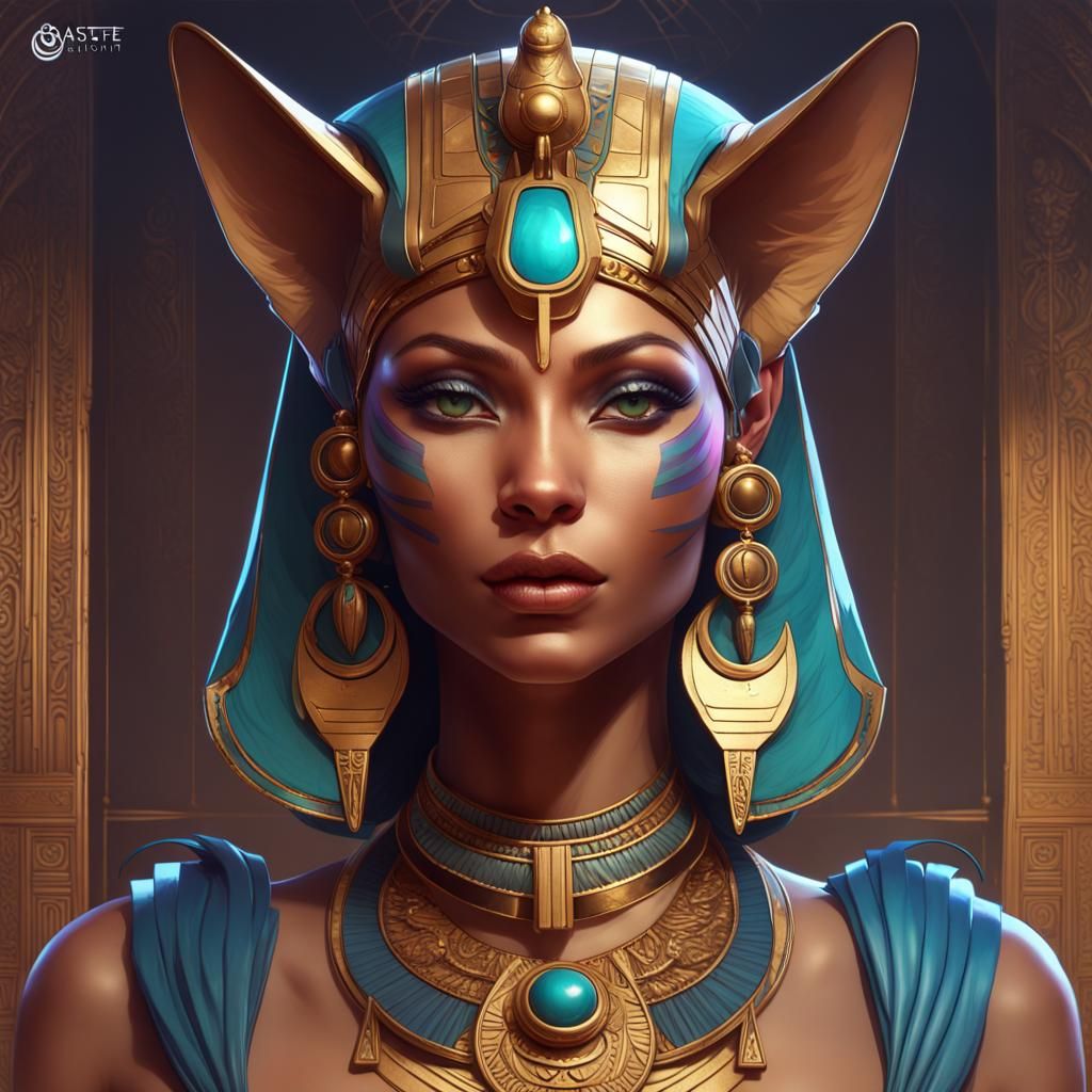 Bastet Egyptian goddess , 8k resolution concept art portrait by Greg Rutkowski, Artgerm, WLOP