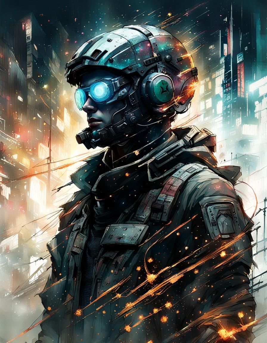 full body shot stunning_cyberpunk_silhouette :: dark_sky :: ...