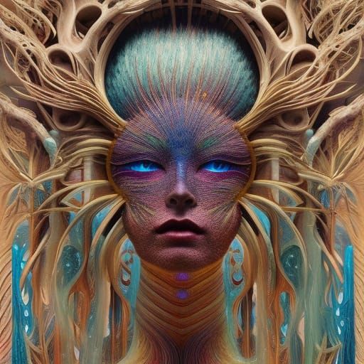 celestial woman in Surreal Sun and Moon Star made entirely o...