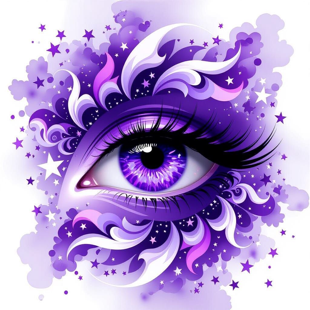 Purple Eye with Stars in Watercolor Splash Art