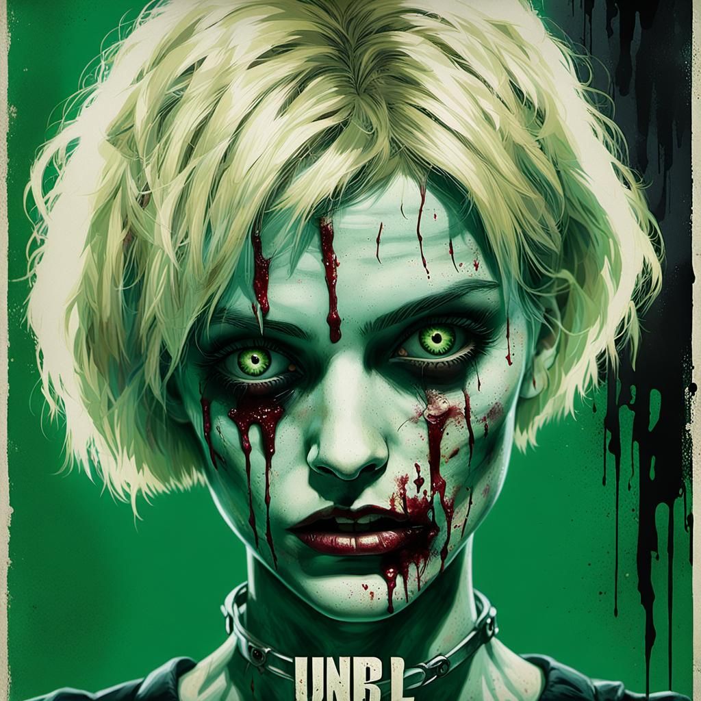 Movie poster relating to the title "Undead girl". 80s style,...