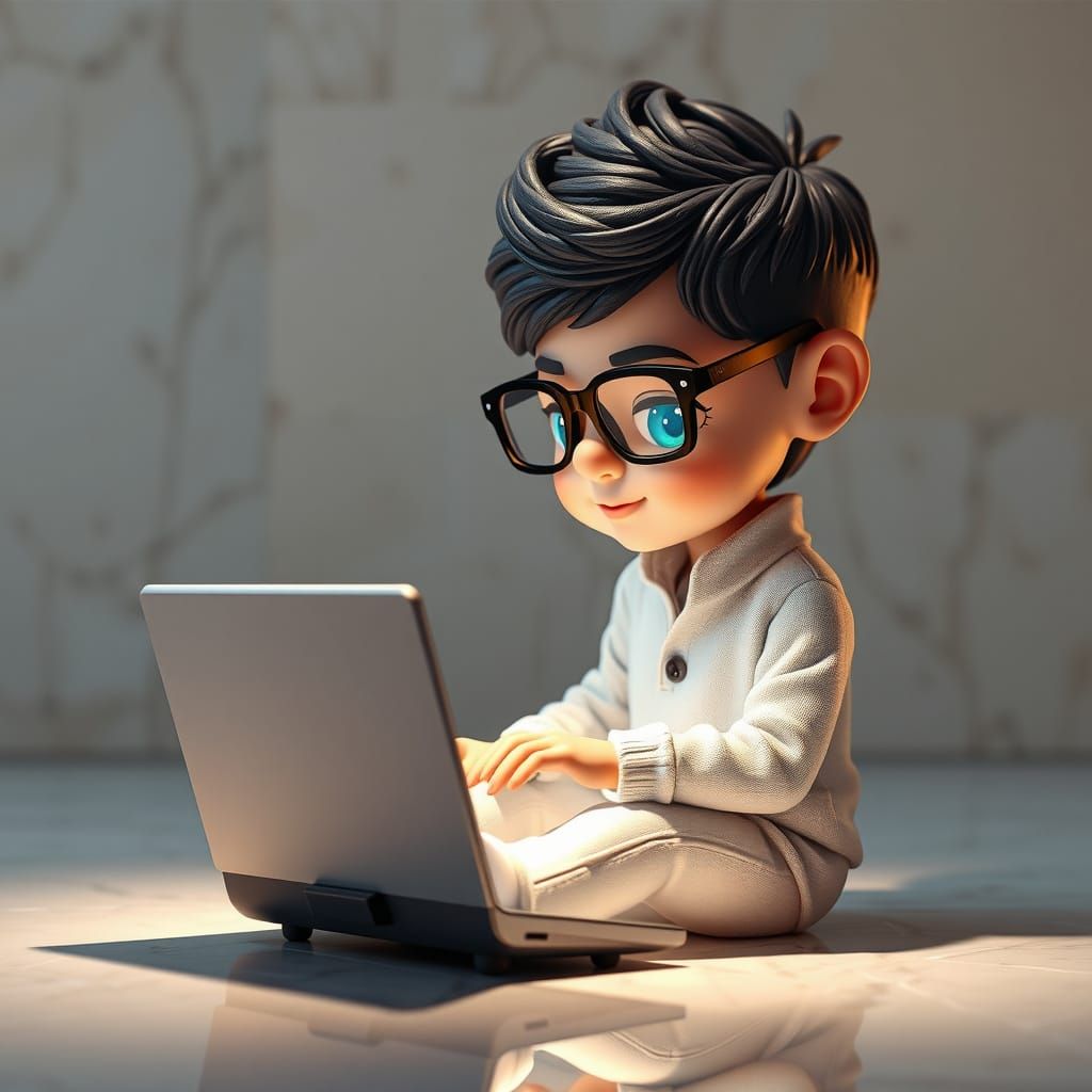 Hyper-Realistic Chibi Boy in Neon Dazzle