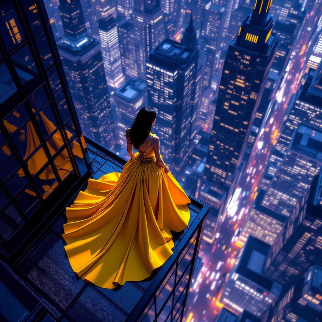 Vertigo art of a figure looking down from a skyscraper edge  by @Pukinette