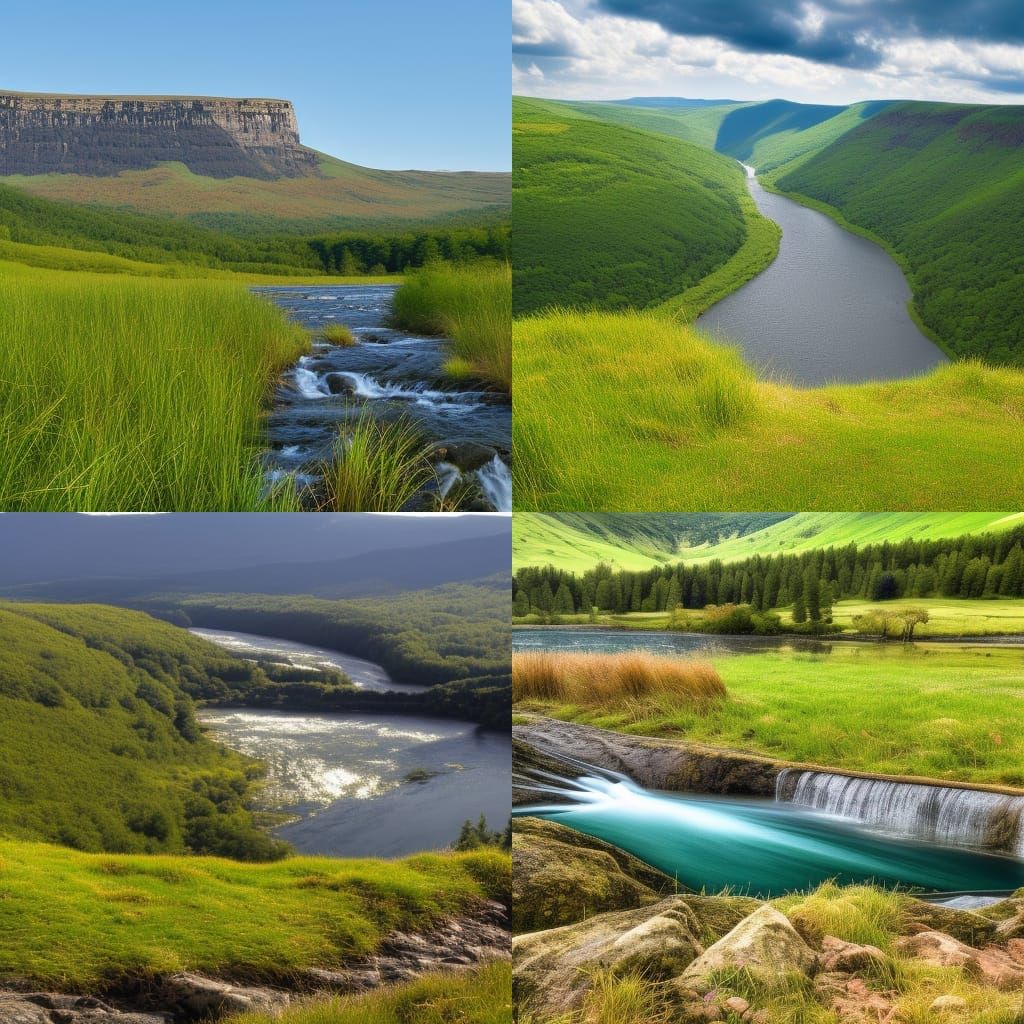 grassy mountin with river and waterfal
