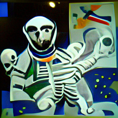 Scary skeleton astronaut in space Matisse