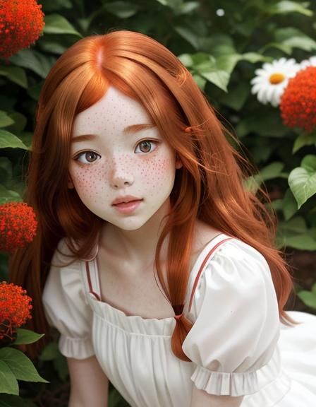 Anime Girl Picking Flowers in Studio Ghibli Style