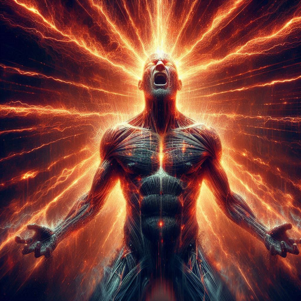 Beams of fire sweep through my head,
Thrusts of pain increasingly engaged,
Sensory receptors succumb,
I am no one now...