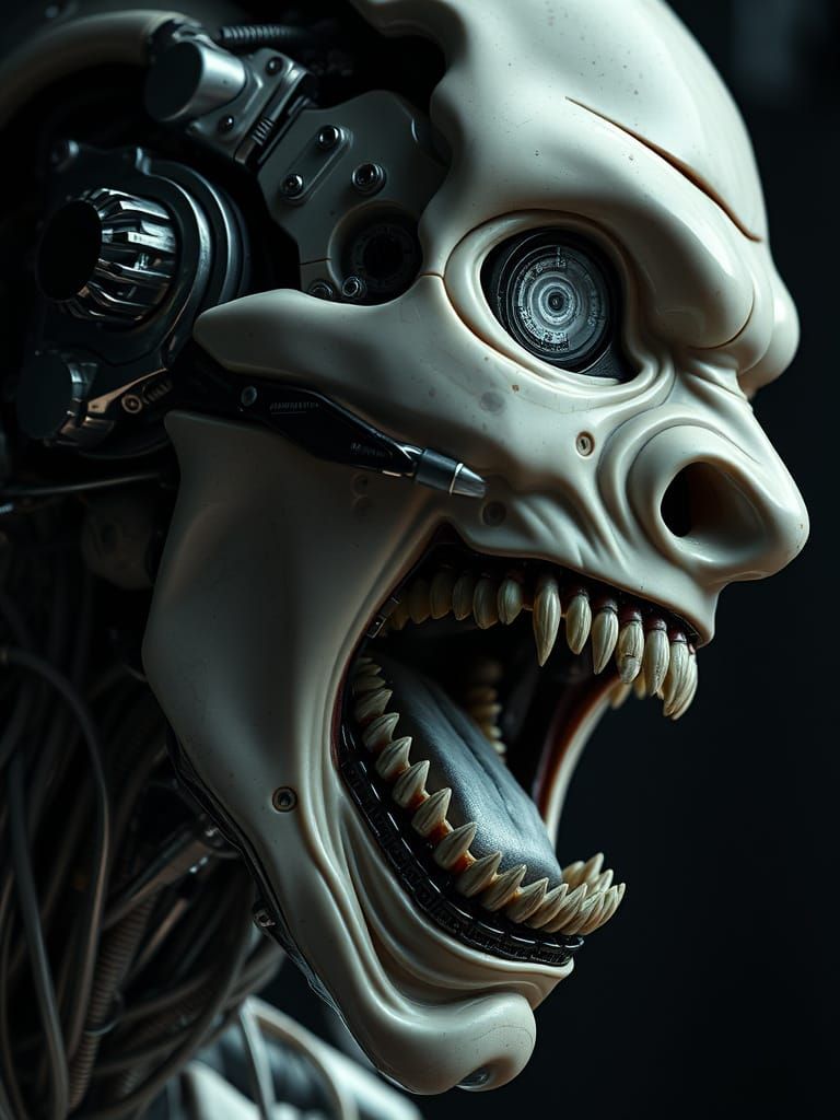 Cyborg Head in Futuristic Profile