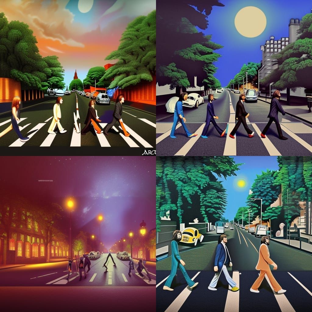 beatles abbey road at night - AI Generated Artwork - NightCafe Creator