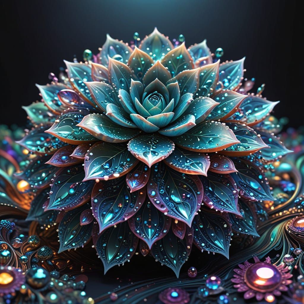 Bridge in Vibrant Jungle Oasis with Iridescent Gemstones