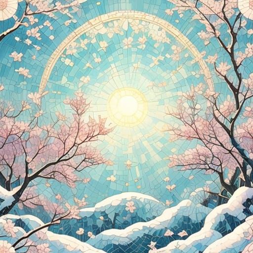 Whimsical Snow Fairy on Cherry Blossom Branch