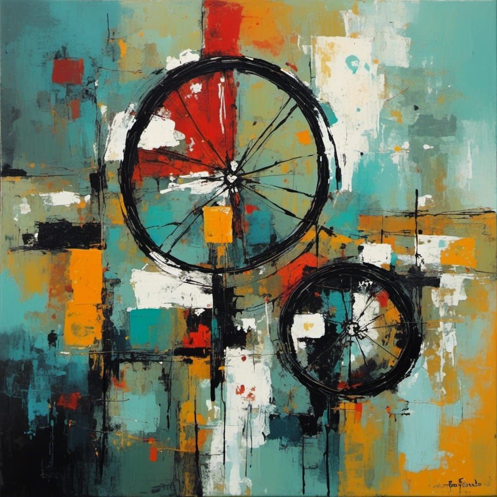 Original abstract art painting, Abstract art painting, Flat Tire Modern painting inspired by Tom Fedro <lora:Modern Abstract:1.0>