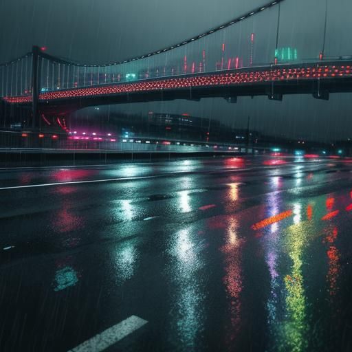 Han River Bridge at Night in Heavy Rain