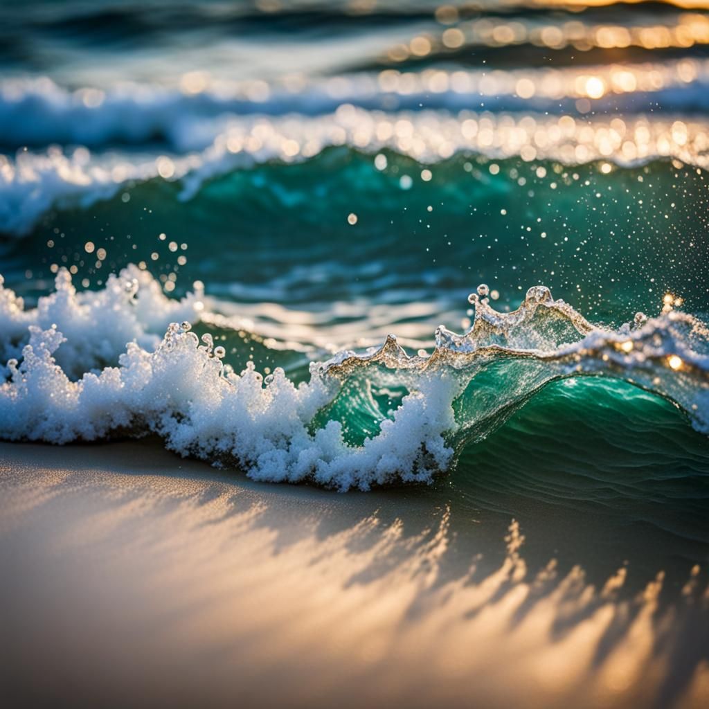 an image of a sparkly waves on a beach with clear water close up image ...