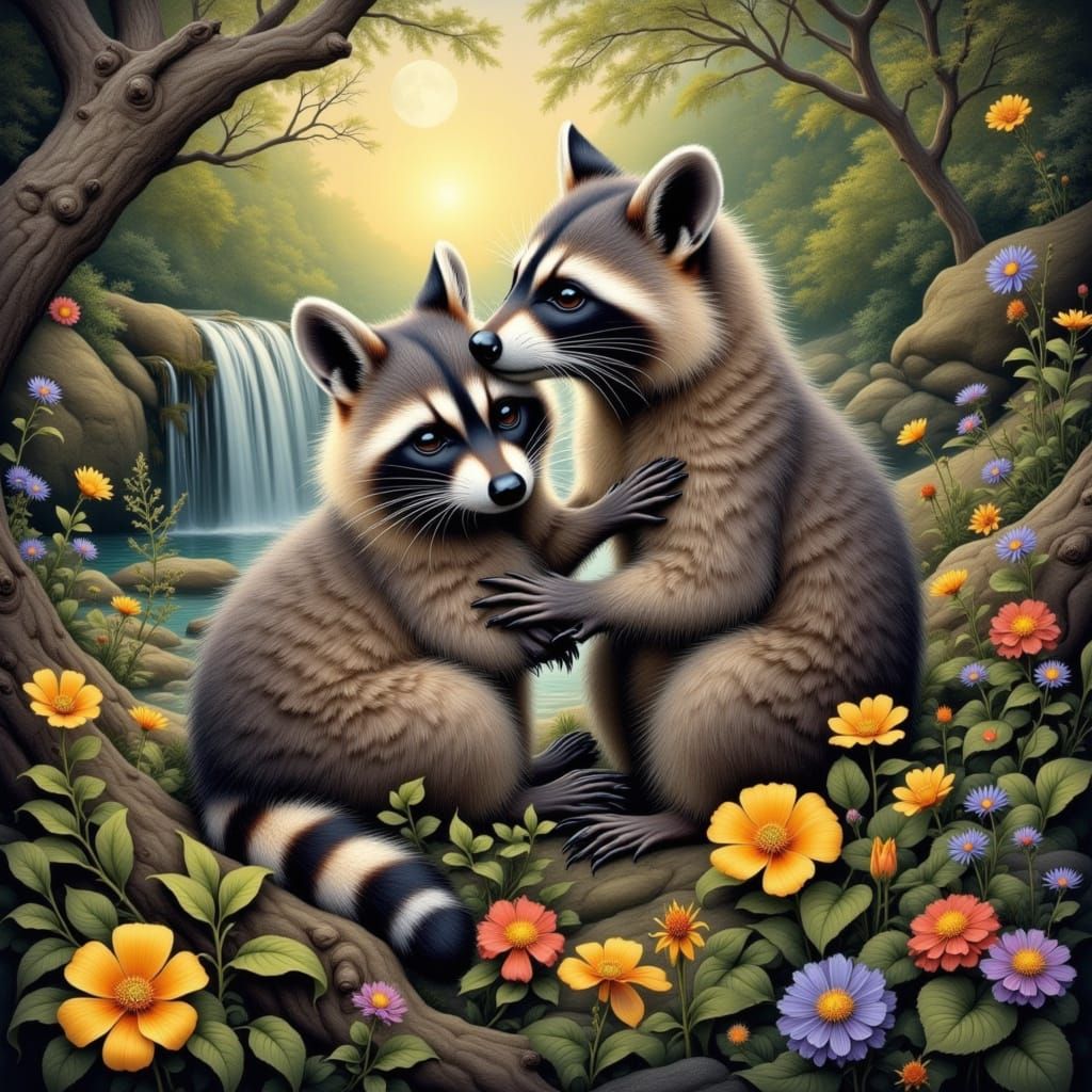 Raccoons sweet moment