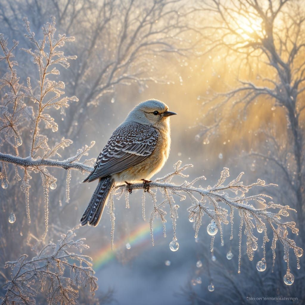 Frost on a bare branch with the first ray of sunlight, where the bird's favorite place is this branch ...  by @GRAZYNA-BARBARA