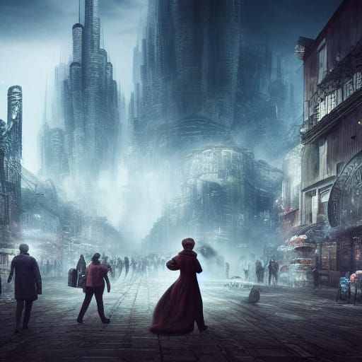 When time stopped, a world frozen in time, people in the bac...