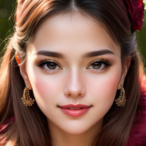 Extreme Close up of a young woman's face, auburn hair cascad...