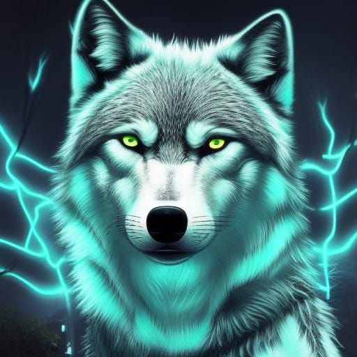 Neon Wolf with glowing eyes