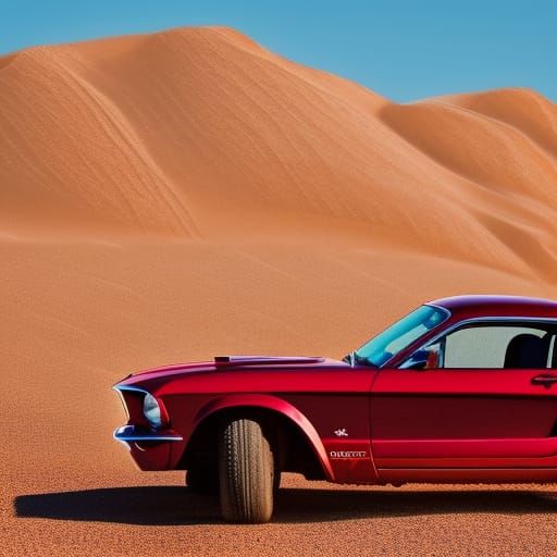 Red mustang in the desert