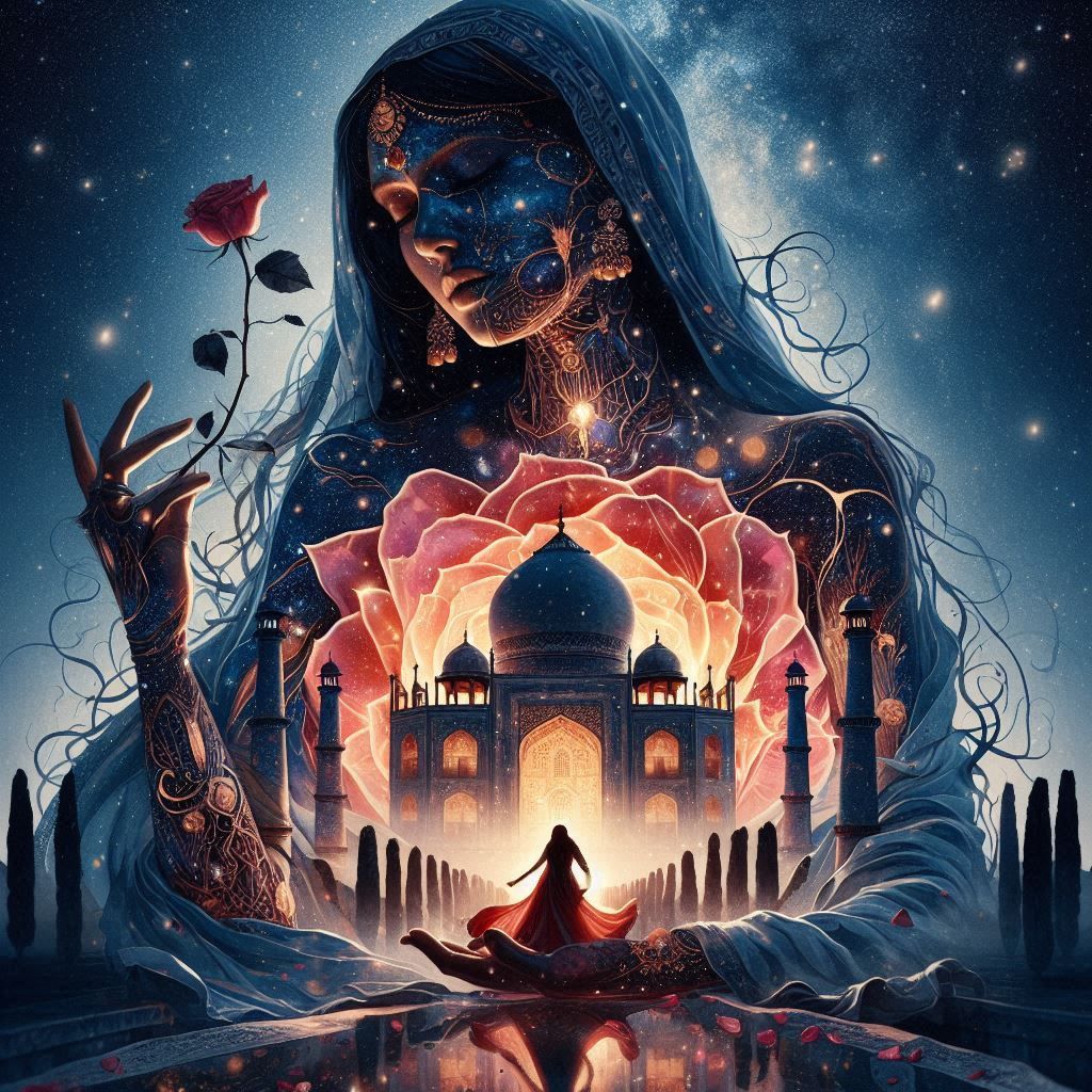 Rose Taj Mahal Indian princess Double exposure