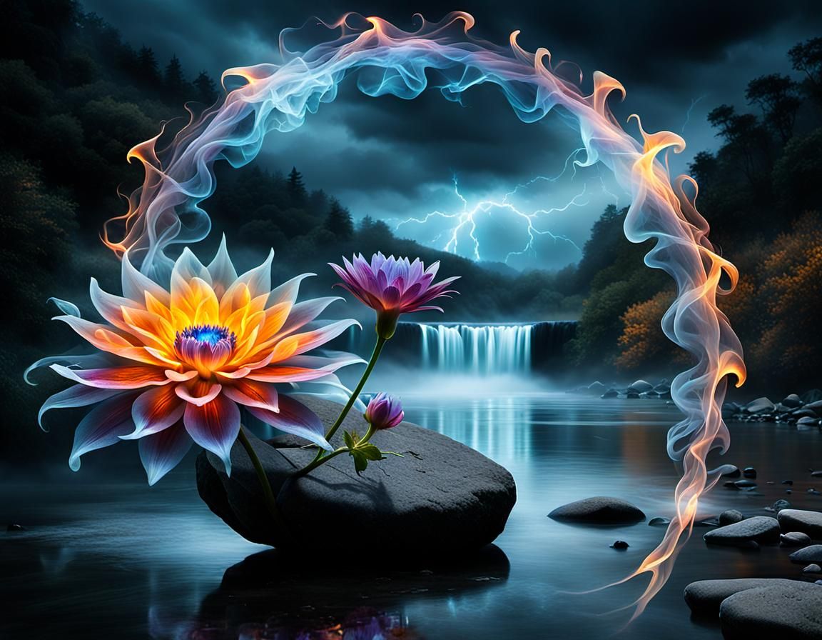 Fiery Circle to Flower and Falls  by @ScorpionAI