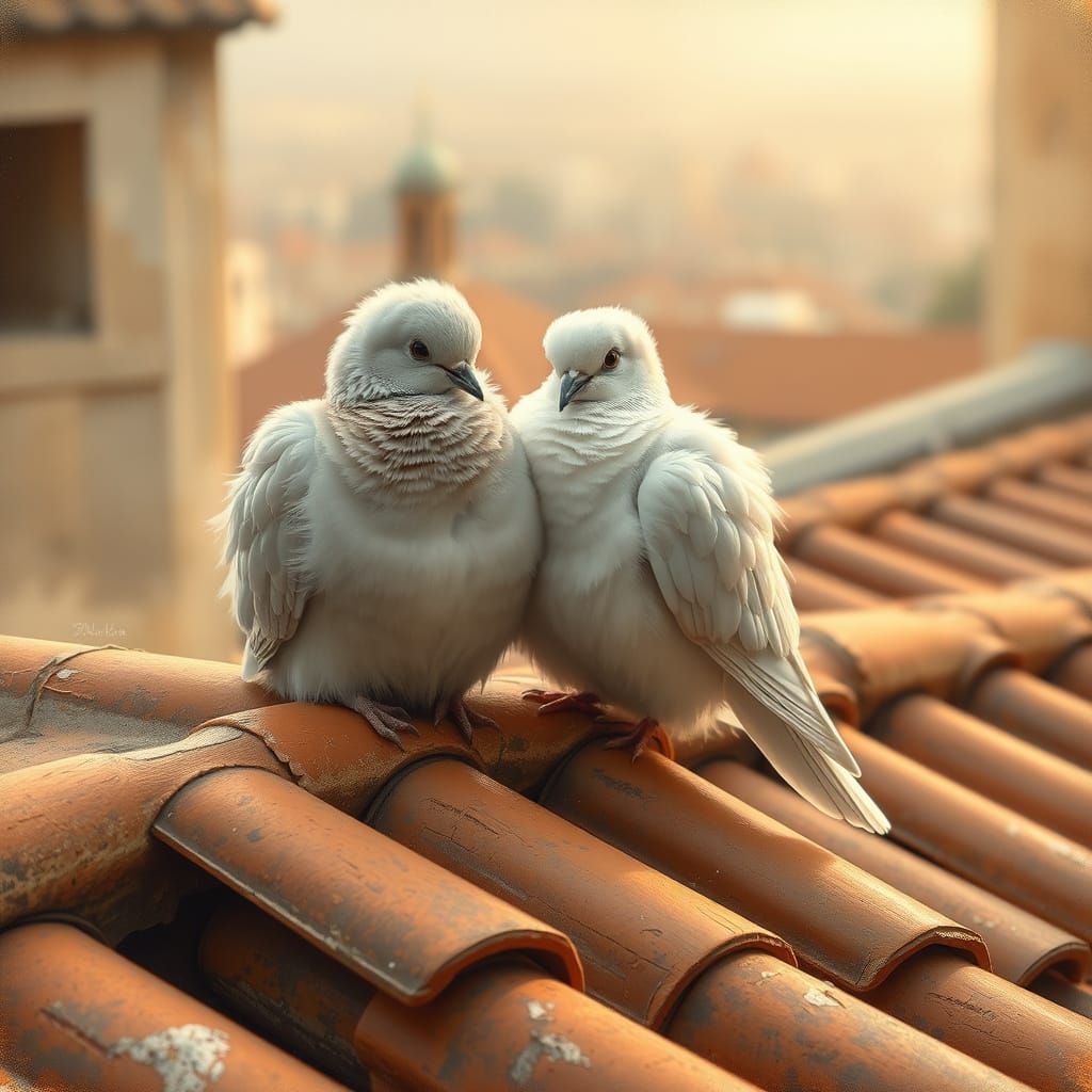 two doves sitting on a roof top  by @Pseudonym