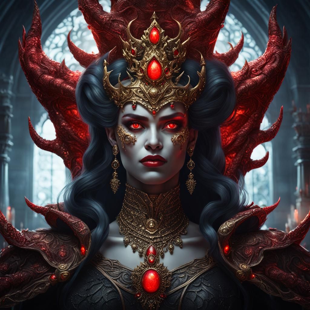 Photorealistic portrait of a majestic evil demon queen goddess. - AI ...