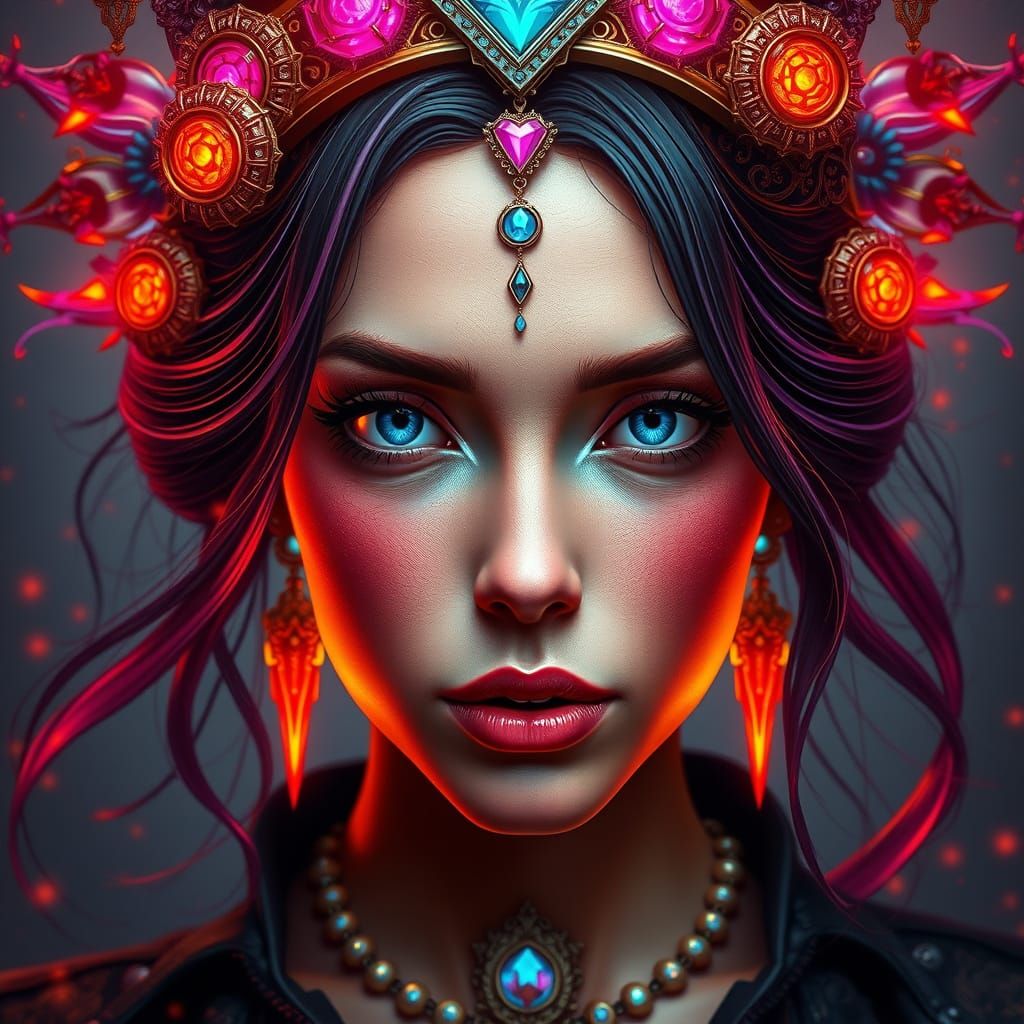 Detailed Portrait in Dark Fantasy Art Nouveau Style