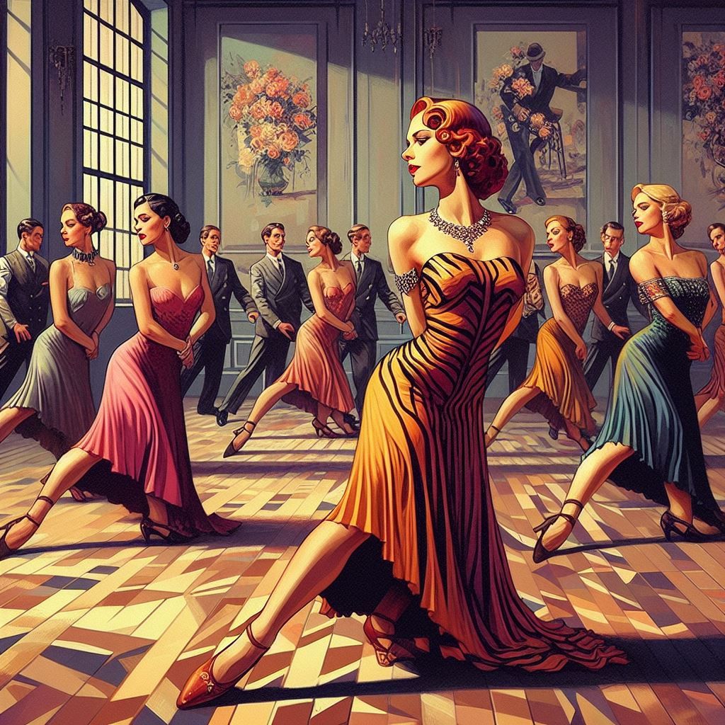 The Dance Class in the style of Tamara de Lempicka