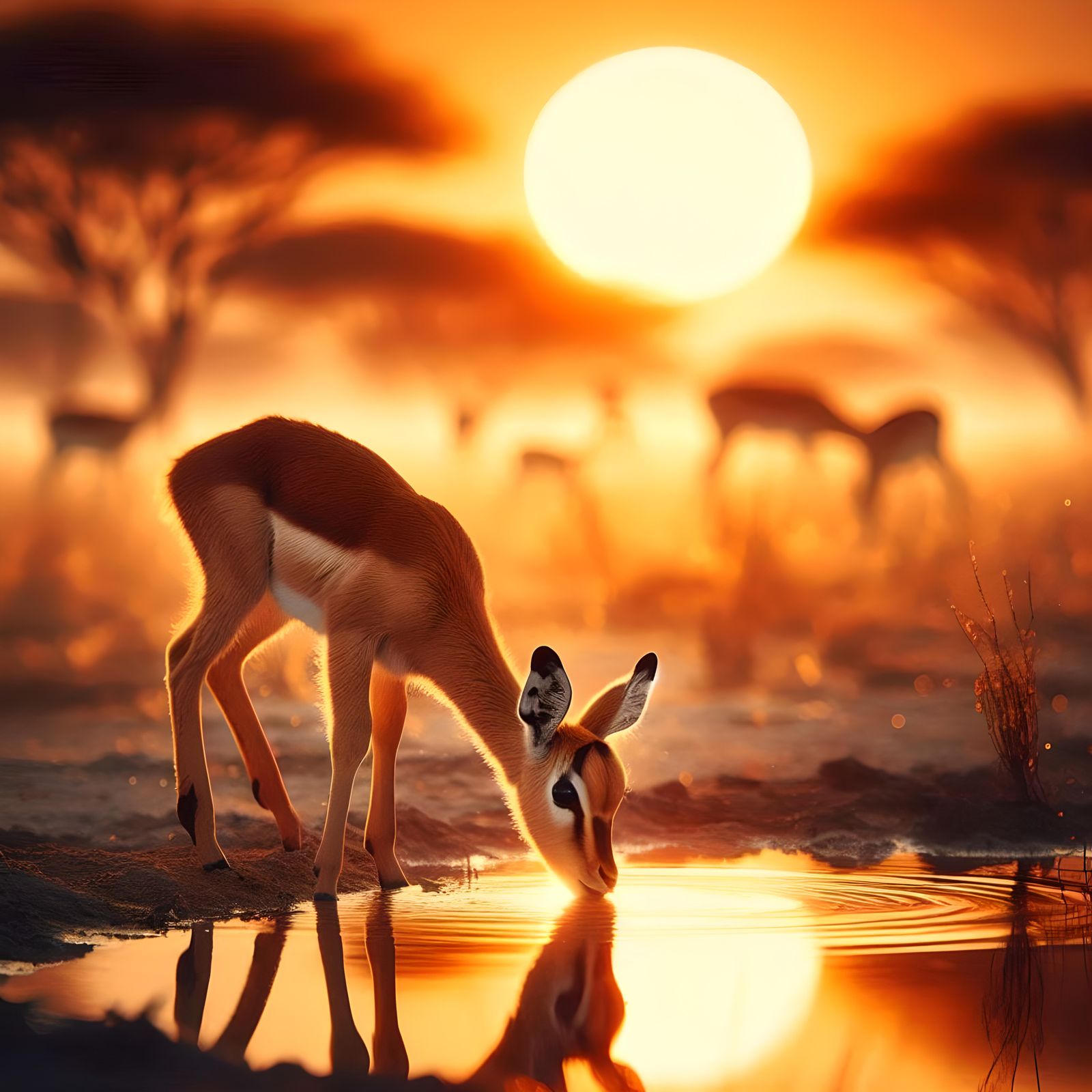 A beauitful baby impala drinking at the waterhole